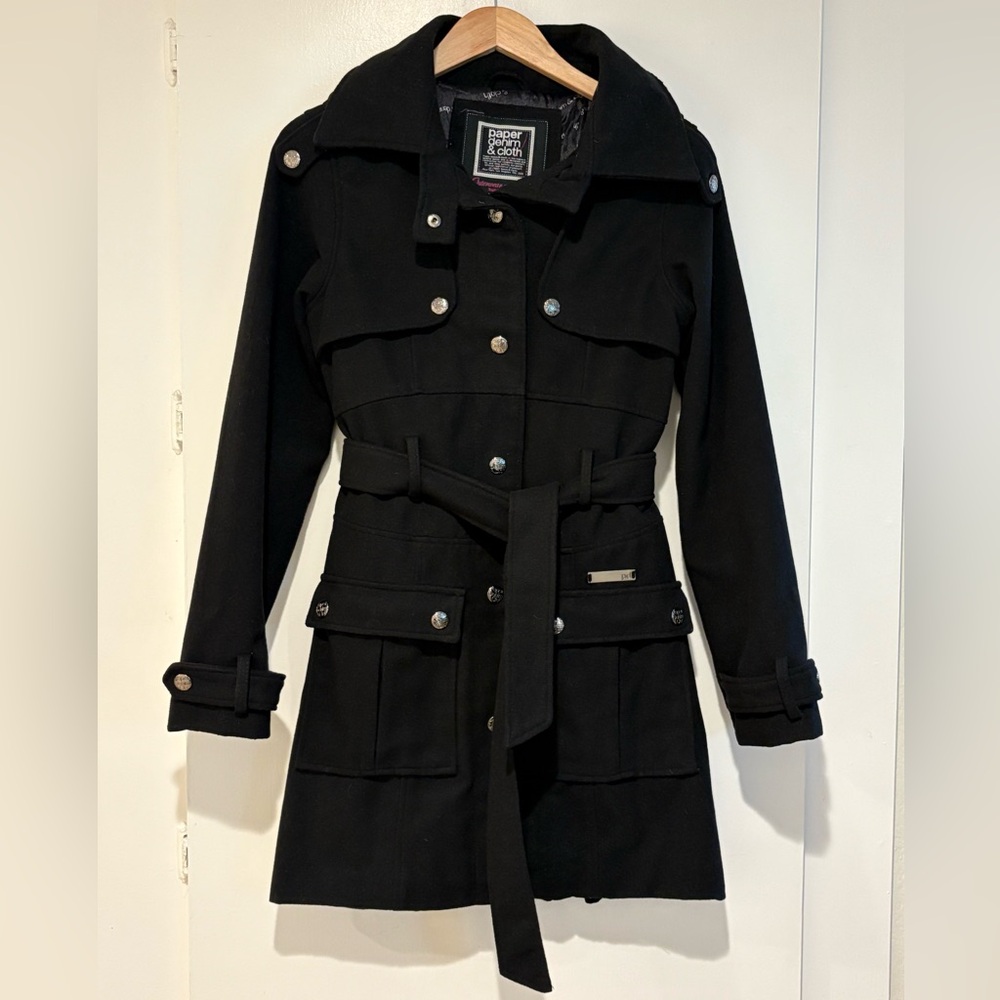 Paper Denim & Cloth Black Belted Military Trench Coat – Women’s Medium